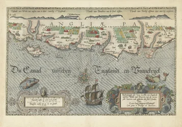 Kart over Sør-England-kysten mellom Isle of Wight og Dover Beskrivelsehe der Zee Custen van Engelandt mellom Wicht og Doueren (tittel på objekt)