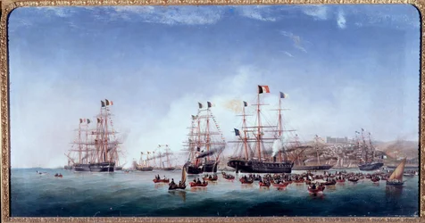 Det italienske skipet Regina Maria Pia i havnen i Lisboa (olje på lerret