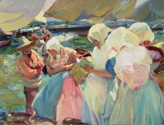 Fiskerkvinner på stranden