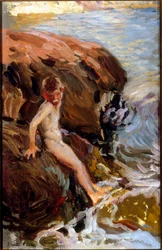 Child on the Rocks Jarea . Maleri av Joaquin Sorolla y Bastida,(1863-1923) Olje på lerret; Privat samling.