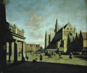 Haarlem Market Place (olje på panel)