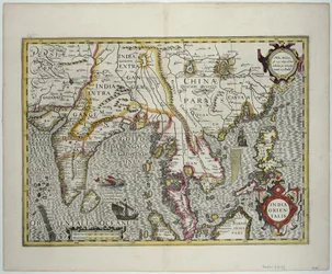 Det indiske subkontinentet til Filippinene ved hjelp av de nordlige delene av den indonesiske skjærgården og den malaysiske halvøya, tidlig på 1600-tallet (fargegravering)