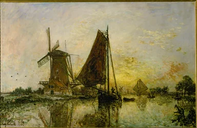 Båter og vindmøller i Holland (olje på lerret)