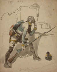 A Private Infantry of the Line (muligens 27. regiment, Hesse Cassell), 1790-1809 (akvarell)