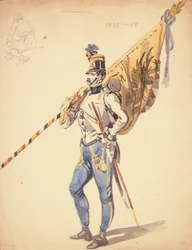 En offiser med en bataljonsfarge av et ungarsk infanteriregiment, 1835-1848, 1800-tallet