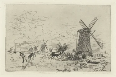 Landskap med vindmøller og skatere Batavia