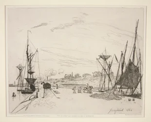 Utsikt fra havnen til jernbanen? Honfleur (Utsikt over havnen fra jernbanen til Honfleur)