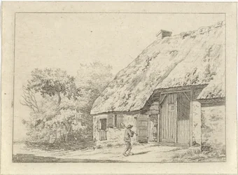 Mann med spade på en gård