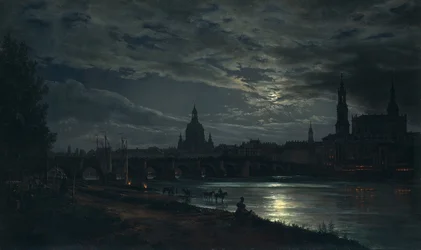 Utsikt over Dresden ved måneskinn, 1839