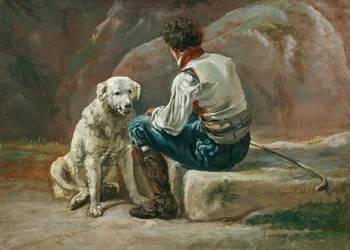 Italiener med hvit hund