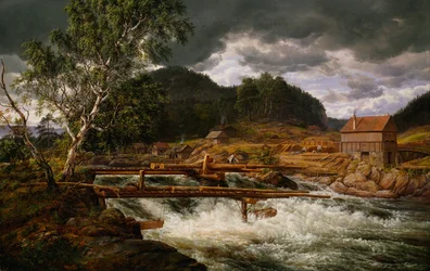 Norwegian Bokmål:  Hellefossen ved Hokksund  Hellefossen near Hokksund