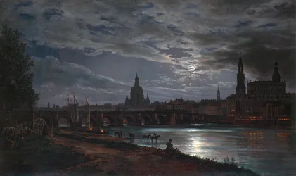 "" Vue de Dresde au clair de lune "" (Utsikt over Dresden ved måneskinn) Peinture de Johan Christian Clausen Dahl (1788-1857) 1839 - Olje på lerret Dim 78x130 cm Dresden State Art Collections Dresde