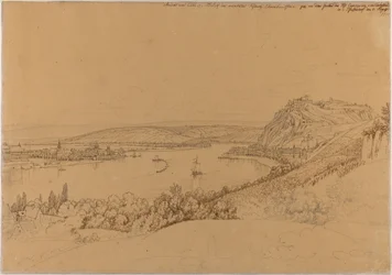 Utsikt over Koblenz med Rhinen og festningen Ehrenbreitstein (rekto); Utsikt over Heidelberg slott (verso)