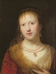 Portrett av Saskia, etter et maleri av ektemannen Rembrandt Harmens. van Rijn (1606-69) Johann Andreas Joseph Francke (1756-1804) (olje på lerret)