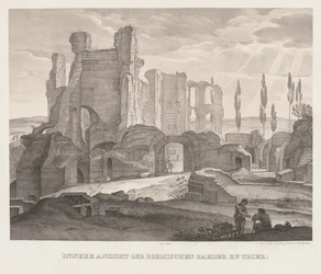 Innvendig utsikt over de romerske badene i Trier, 1826.