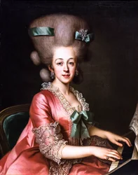 Portrett av en dame som spiller cembalo, siste kvartal av 1700-tallet (olje på lerret)