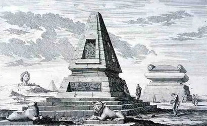 Pyramider som markerer graven til kong Sotis av Egypt, funnet i ruinene av Heliopolis. fra 