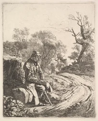 En gammel mann som sitter i veikanten, 1818.