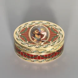 Snusboks, Dresden, ca. 1775-80, miniatyren Genève, ca. 1800 (saksisk hardstein, gull og emalje)