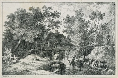 Landskap med vannmølle (første forsøk på kobberstikk)