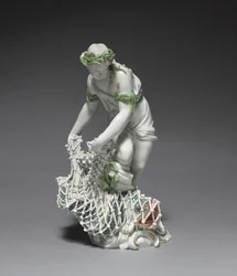 Fisherwoman, produsent Ludwigsburg Porselensfabrikk, Tyskland, ca. 1765 (porselen med emalje og forgylt dekor)