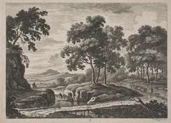 Panoramautsikt over elvelandskap med reisende