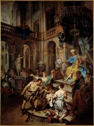 Salomos dom To kvinner later som de er mor til samme barn. Maleri av Johann Conrad Seekatz (1719-1768) (ec.all.) Brest fra 1700-tallet, Museum of Fine Arts