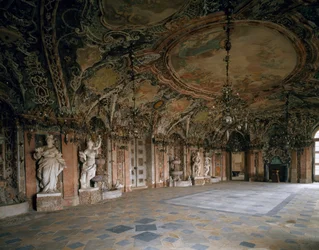 Utsikt over den store salongen til slottet Weissenstein, arkitekt Johann Dientzenhofer (1663-1726) 1714 Pommersfelden, Tyskland