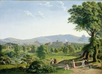 Wilhelmshoehe slott med Habichtswald-skogen