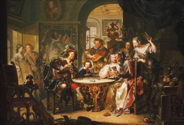 En gentleman utro mot Cards med en eldre dame i et overdådig interiør,