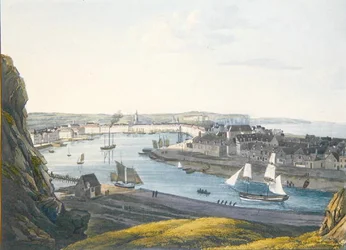 Utsikt over Dieppe, tidlig på 1800-tallet (fargegravering)