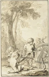 Allegorisk representasjon med barn som leker med astronomiske instrumenter