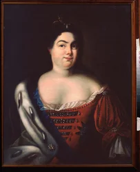 Portrett av keiserinne Catherine I av Russland (nee Marthe Helene Skavronskaia (1684-1727) (Portrett av keiserinne Catherine I) - Maleri av Johann Heinrich Wedekin (1674-1736), olje på lerret, tidlig 1700-tall, tysk kunst 1700-tallet - State Open air