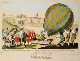 M. Blanchards hjemkomst fra sin 38. flyreise … (gravering)