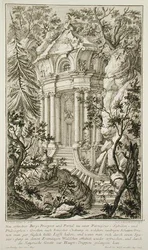 Tempel i en hage, gravert av Jacob Andreas Fridrich (1714-79) (gravering)