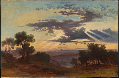 Solen bryter gjennom skyene over den romerske Campagna