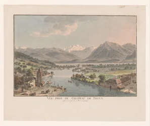 Utsikt over Thunsjøen fra Thun Slott Vue prize du chateau de Thoun (tittel på objekt)