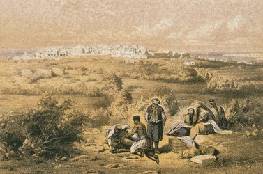 Utsikt over Haifa. Etsning av Bernatz et alii - Steinkopk J.F. Redaktør