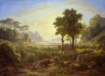 Italiensk landskap ved solnedgang