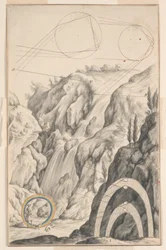 The Investigation of the Rainbow, design for plate 66 i Physica Sacra, vol. 1, av Johann Jakob Scheuchzer