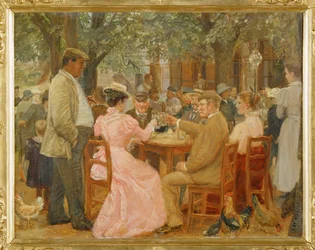 På Heurigen - i en Heurigen-pub … (olje på tre)