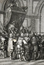 Representasjon av William I (eller William II, greve av Holland) (1227-1256) i 1255 (greve Willem II av Holland gir privilegier) Gravering av Johann Michael Mettenleiter (1765-1853) 1800 privat samling