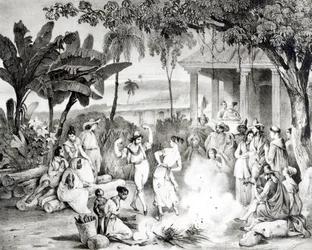 Landu Dance, gravert av Victor Adam og Monthellier (litho) (bw-bilde)