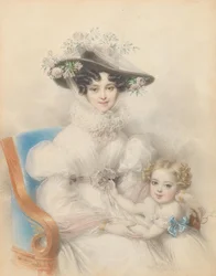 Prinsesse Henrietta av Nassau-Weilburg 1797-1829 med datteren Maria, 1829.