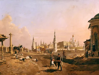 Utsikt over Bolshoy Kamenny-broen og Kreml fra Zamoskvorechye, 1837
