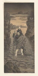 Den hellige Christopher krysser en elv med Kristusbarnet på skuldrene Verk fra samlingen til brødrene Boisserée (serietittel) Galerie des Frères Boisserée (serietittel)