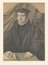 Portrett av en ukjent mann med skjelett bak seg Verk fra samlingen til brødrene Boisserée (serietittel) Galerie des Frères Boisserée (serietittel)
