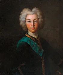 Portrett av tsaren Peter II av Russland (Portrett av tsaren Peter II av Russland) - Maleri av Johann Paul Luedden (Ludden) (?-1739), olje på lerret, sent 1720 - Statens friluftsmuseum Pavlovsk-palasset , St. Petersburg ( Russland)