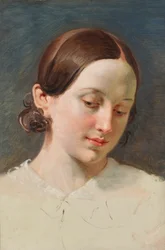 Leder for en jente med brunt hår (Studie for "Rüdiger und Angelica")