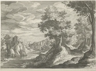 Elvelandskap med et slott